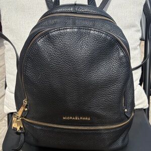 Michael Kors Black Pebbled Leather Backpack with Gold Hardware
